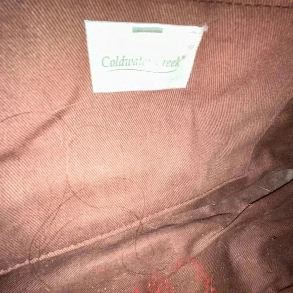 COLDWATER CREEK HALF MOON-CROCHET STYLE PURSE GOLD LINING WOOD LOOK HANDLES - Picture 4 of 5